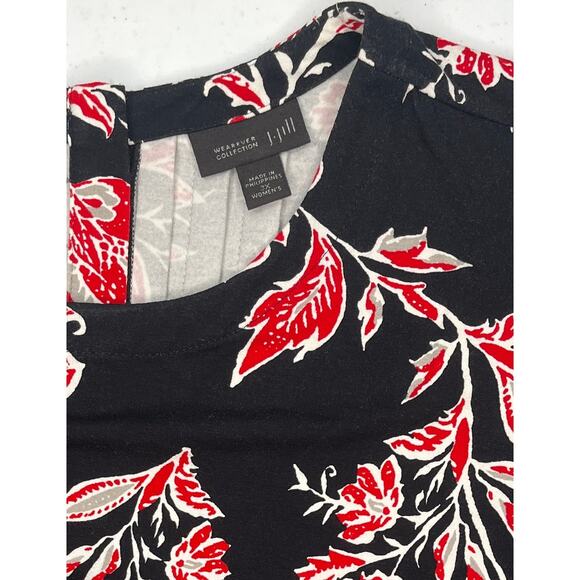 J.Jill Wearever women's black dress red floral design cap sleeve rounded neck 3X - Picture 3 of 11